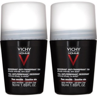 Vichy Homme Deodorant Anti-Transpirant Roll-On 72h 50mlx2