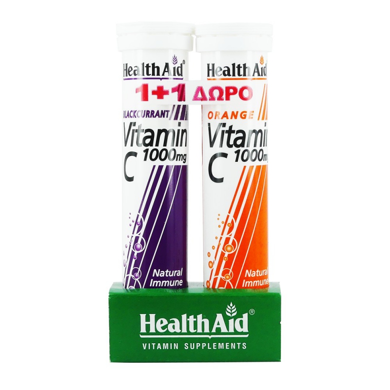HealthAid Vitamin C 1000mg Φραγκοστάφυλο + 1000mg Πορτοκάλι 2 x 20 αναβράζοντα δισκία