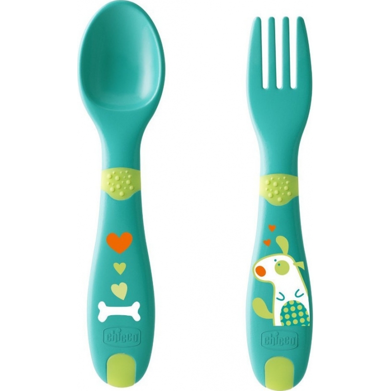Chicco First Cutlery Σετ Πιρούνι-Κουτάλι Φαγητού Green 12m+
