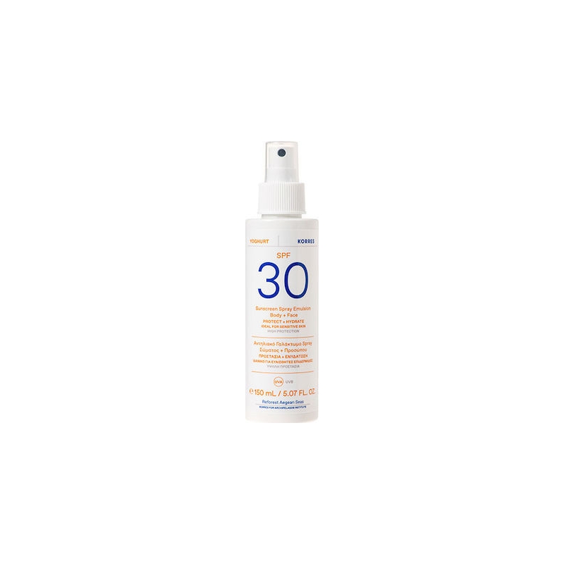 Korres Yoghurt Sunscreen Spray Emulsion Face + Body SPF30 For Sensitive Skin Αντηλιακό Γαλάκτωμα Spray Σώματος + Προσώπου 150ml