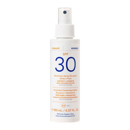 Korres Yoghurt Sunscreen Spray Emulsion Face + Body SPF30 For Sensitive Skin Αντηλιακό Γαλάκτωμα Spray Σώματος + Προσώπου 150ml