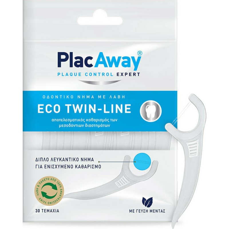 PlacAway Eco Twin-Line Διπλό Λευκαντικό Οδοντικό Νήμα με Λαβή 30τμχ PlacAway Eco Twin-Line Διπλό Λευκαντικό Οδοντικό Νήμα με Λαβή 30τμχ
