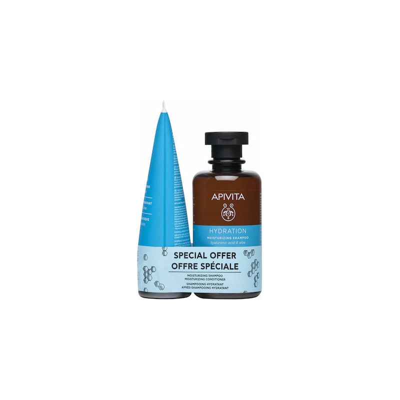 Apivita Σαμπουάν Ενυδάτωσης Με Υαλουρονικό Οξύ Αλόη, 250ml Μαλακτική Κρέμα Μαλλιών Ενυδάτωσης, 150ml.