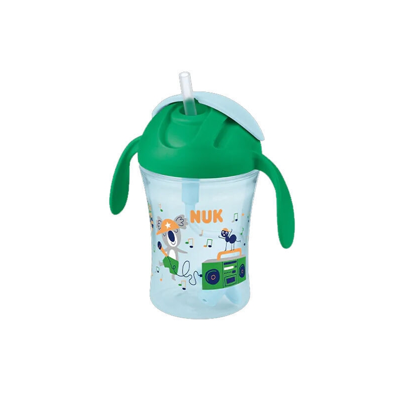 Nuk Παιδικό Ποτηράκι Πλαστικό με Λαβές και Καλαμάκι "Motion Cup" Πράσινο 230ml για 8m+