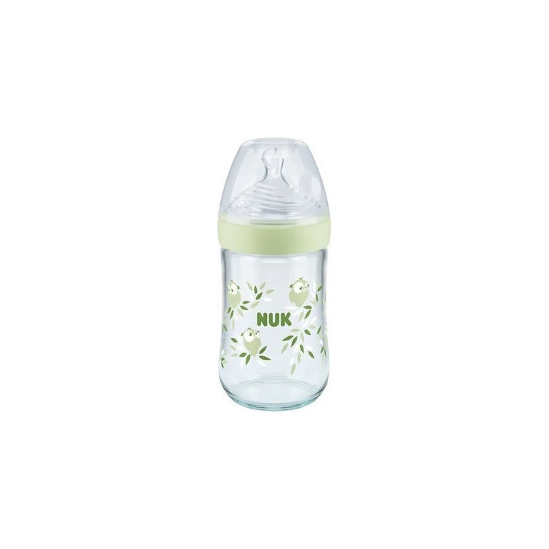 Nuk Γυάλινο Μπιμπερό Nature Sense με Θηλή Σιλικόνης 240ml για 0-6 μηνών Πράσινη Κουκουβάγια Nuk Γυάλινο Μπιμπερό Nature Sense με Θηλή Σιλικόνης 240ml για 0-6 μηνών Πράσινη Κουκουβάγια