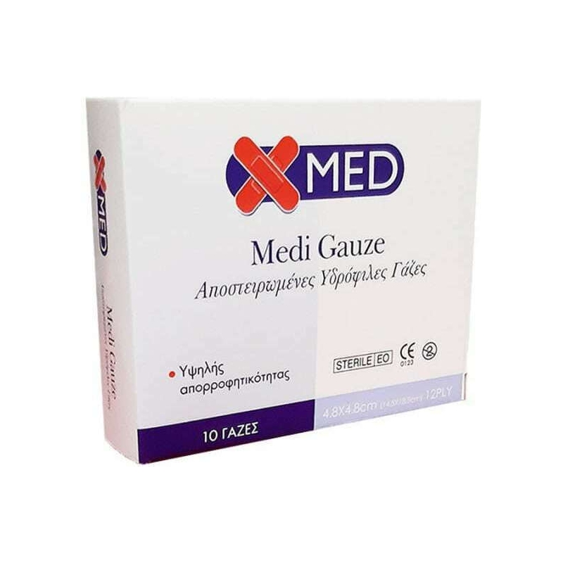 Medisei Medi Gause Αποστειρωμένες Γάζες Υδρόφιλες 4.8cm x4.8cm10τμχ