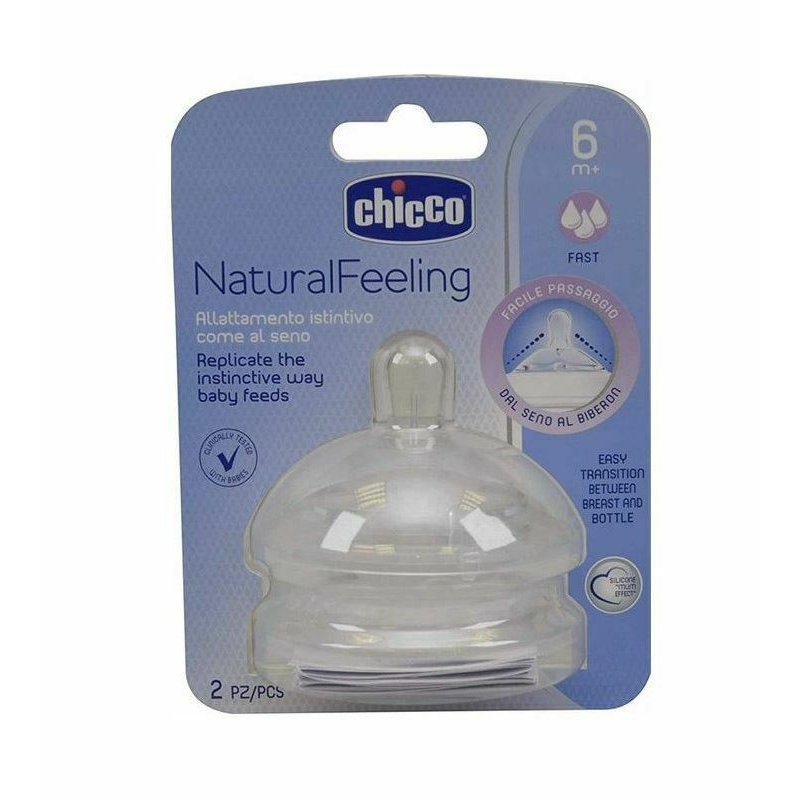 Chicco Natural Feeling Θηλές από Σιλικόνη Γρήγορης Ροής για 6+ μηνών 2τμχ