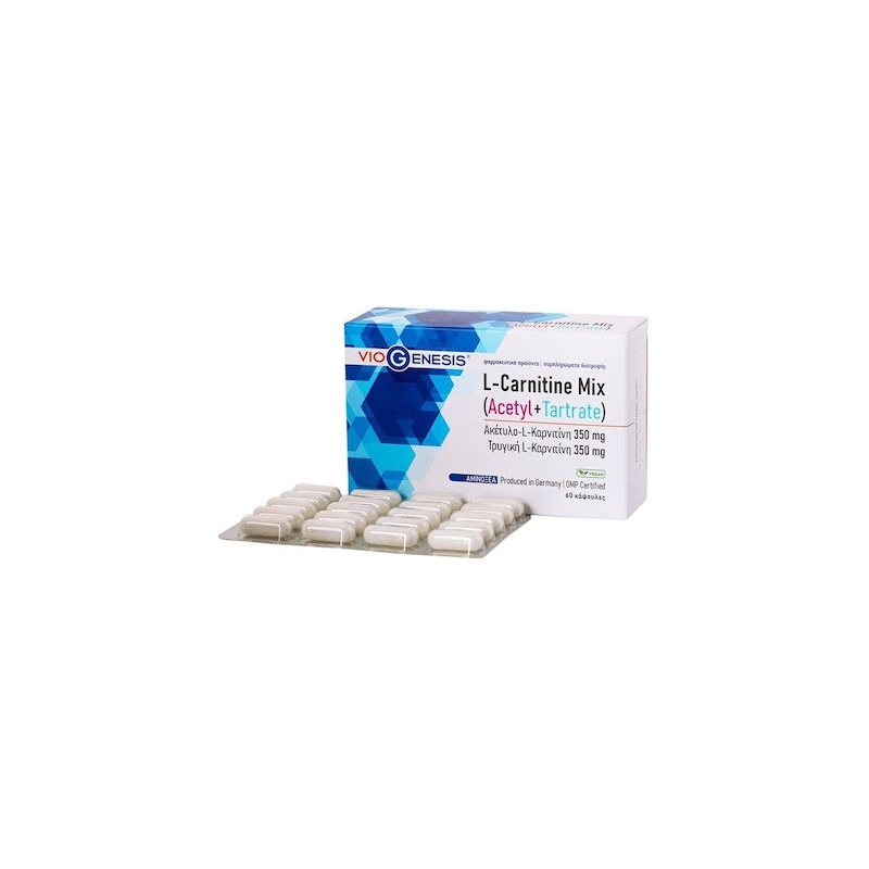 Viogenesis L-Carnitine Mix Acetyl + Tartrate Συμπλήρωμα Διατροφής με Καρνιτίνη 350mg 60 κάψουλες