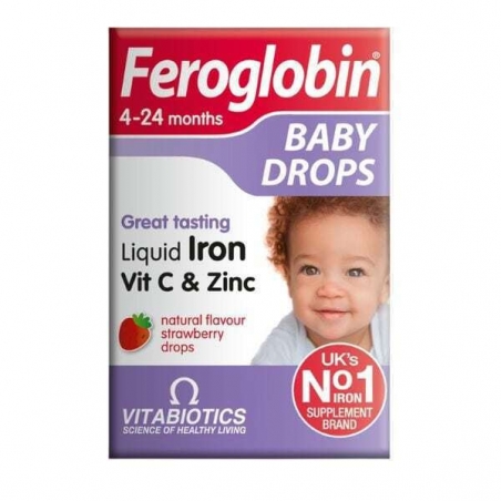 Vitabiotics Feroglobin Baby Drops Liquid Iron Vit C & Zinc 4-24 Months 30ml Φράουλα