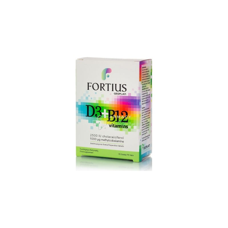 Geoplan Fortius D3 & B12 2500iu 1000mg Συμπλήρωμα Διατροφής με Β12 και D3, 90 ταμπλέτες Geoplan Fortius D3 & B12 2500iu 1000mg Συμπλήρωμα Διατροφής με Β12 και D3, 90 ταμπλέτες