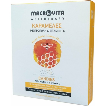 Macrovita Καραμέλες με Πρόπολη & Βιταμίνη C Λεμόνι, για τον Πονόλαιμο και το Ανοσοποιητικό 20τμχ Macrovita Καραμέλες με Πρόπολη & Βιταμίνη C Λεμόνι, για τον Πονόλαιμο και το Ανοσοποιητικό 20τμχ