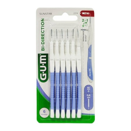 GUM Bi-Direction Μεσοδόντια Βουρτσάκια 2014 με Λαβή 0.6mm Μωβ 6τμχ