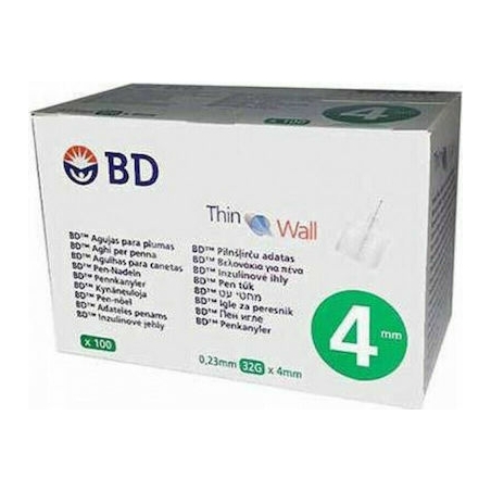 BD Thin Wall 4 Αποστειρωμένες Βελόνες για Πένες Ινσουλίνης Διαστάσεις 0.25x6mm (31G) 100τμχ