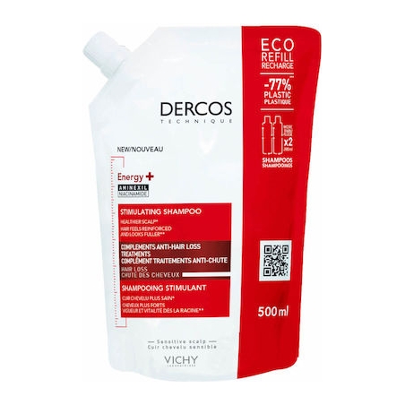 VICHY Dercos Energy+ Stimulating Shampoo Refill, Δυναμωτικό Σαμπουάν Κατά της Τριχόπτωσης, Ανταλλακτικό - 500ml