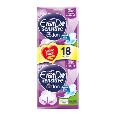 EveryDay Ultra Plus Sensitive with cotton Maxi Night 18 τεμάχια