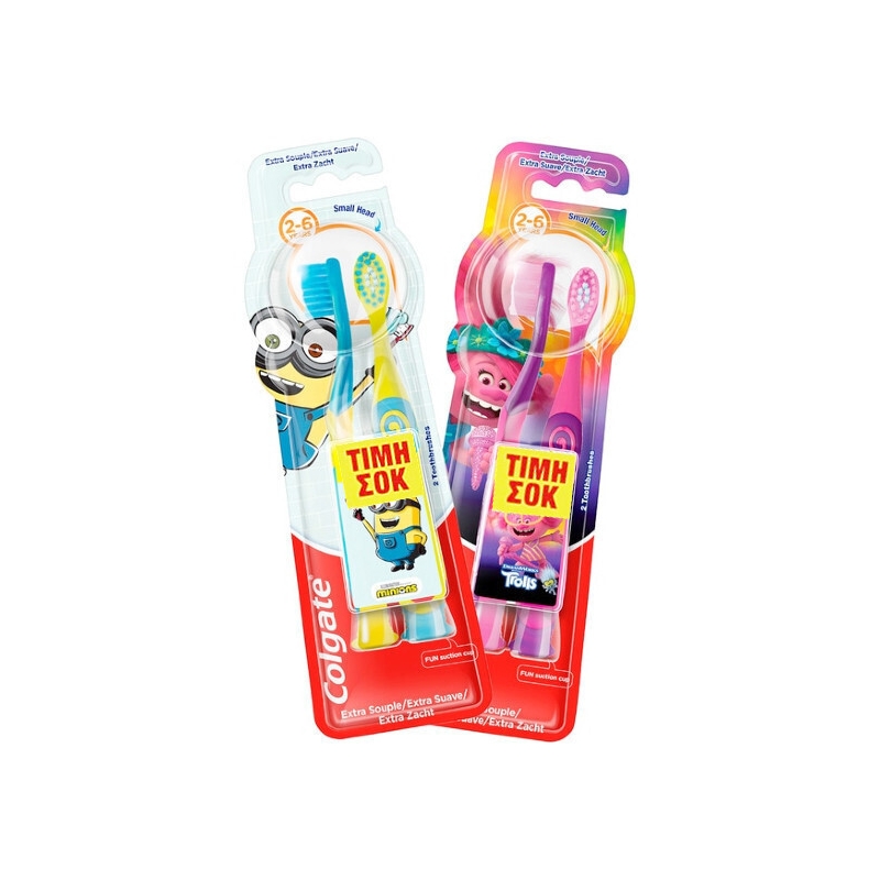 Colgate Παιδική Οδοντόβουρτσα Minions Extra Soft για 2+ χρονών 2τμχ μωβ-ροζ