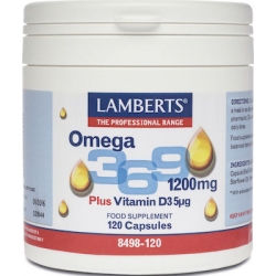 Lamberts Omega 3 6 9 1200mg Plus Vitamin D3 5μg Ιχθυέλαιο, Έλαιο Βοράγου & Ελαιόλαδου 1200mg 120 κάψουλες