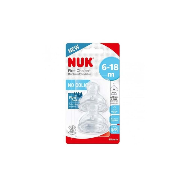 NUK First Choice+ Θηλή Σιλικόνης 6-18m Μικρής Ροής, 2τμχ NUK First Choice+ Θηλή Σιλικόνης 6-18m Μικρής Ροής, 2τμχ