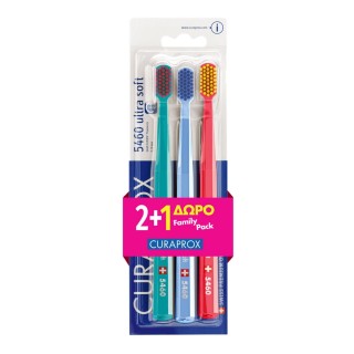 Curaprox CS 5460 Family Pack ultra soft Οδοντόβουρτσα 3τμχ βεραμαν γαλαζιο φουξια 54164780