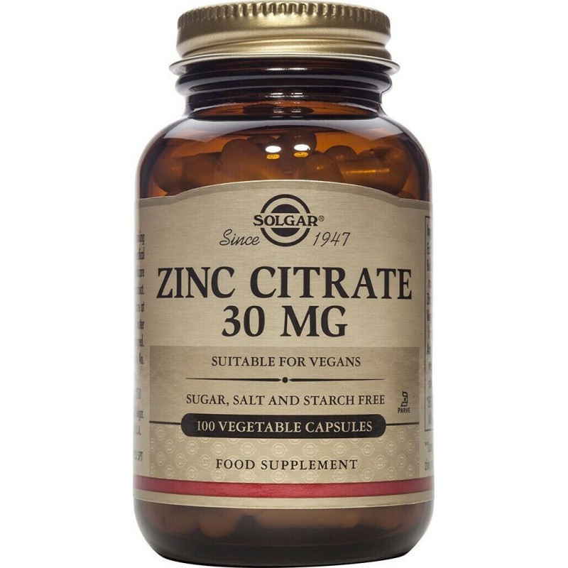 Solgar Zinc Citrate 30mg 100 κάψουλες Solgar Zinc Citrate 30mg 100 κάψουλες