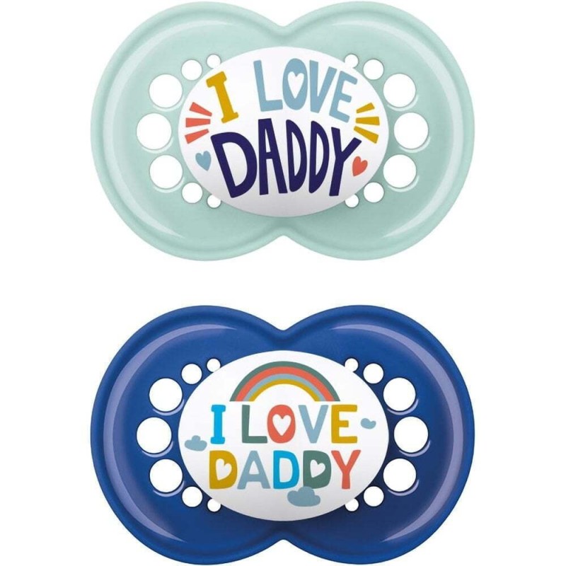 Mam Ορθοδοντικές Πιπίλες Σιλικόνης Ι Love Daddy για 16+ μηνών με Θήκη Γαλάζιο - Μπλε 2τμχ 265SB1 Mam Ορθοδοντικές Πιπίλες Σιλικόνης Ι Love Daddy για 16+ μηνών με Θήκη Γαλάζιο - Μπλε 2τμχ 265SB1