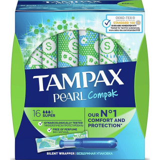 Tampax Ταμπόν Compak Pearl Super με Απλικατέρ για Αυξημένη Ροή 16τμχ