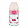 Nuk Γυάλινο Μπιμπερό First Choice Plus Temperature Control Κατά των Κολικών με Θηλή Σιλικόνης 120ml για 0-6 μηνών Ροζ Πουλάκια