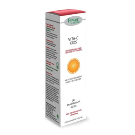 Power Of Nature Vita-C Kids Stevia 20 αναβράζοντα δισκία Ροδάκινο & Φρούτο Του Πάθους