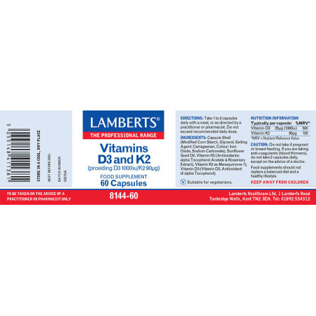 Lamberts Vitamin D3 1000iu & K2 90µg 1000iu 60 κάψουλες
