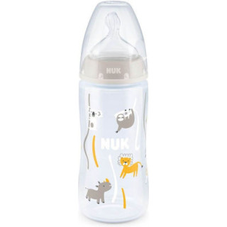 Nuk Πλαστικό Μπιμπερό First Choice Plus Temperature Control Κατά των Κολικών με Θηλή Σιλικόνης 6-18 μηνών Γκρι Λιοντάρια 300ml
