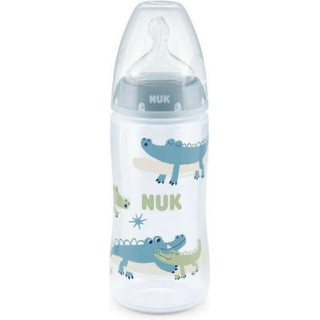 Nuk Πλαστικό Μπιμπερό First Choice Temperature Control Κατά των Κολικών Θηλή Σιλικόνης 300ml 6-18 μηνών Μπλε Κροκοδειλάκια