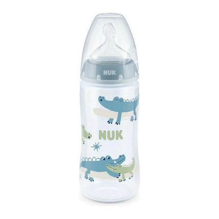 Nuk Πλαστικό Μπιμπερό First Choice Temperature Control Κατά των Κολικών Θηλή Σιλικόνης 300ml 6-18 μηνών Μπλε Κροκοδειλάκια