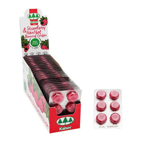 Καραμέλες Strawberry & Menthol Sore Throat Candies Με Βιταμίνη C & Ψευδάργυρο Για Τον Ερεθισμένο Λαιμό & Τον Βήχα Vegan 6τμχ