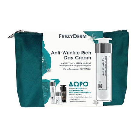 Frezyderm Πακέτο Anti-Wrinkle Rich Day Cream 50ml & ΔΩΡΟ Νεσεσέρ Rich Night Cream 15ml & Eye Cream 5ml & Velvet Colors 2ml