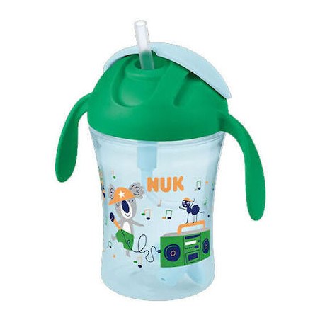 Nuk Παιδικό Ποτηράκι με Λαβές και Καλαμάκι "Motion Cup" από Πλαστικό Πράσινο 230ml για 8m+
