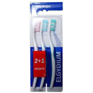 Elgydium Basic Οδοντόβουρτσα Medium Ροζ / Μπλε / Πράσινη 3τμχ