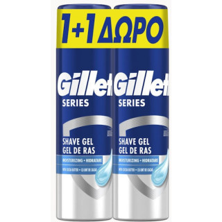 Gillette Series Moisturizing Gel Ξυρίσματος με Βούτυρο Κακάο 2 x 200 ml (1+1 Δώρο)