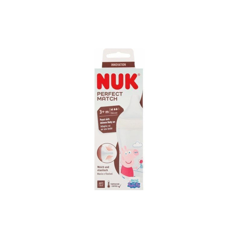 Nuk Πλαστικό Μπιμπερό Perfect Match Κατά των Κολικών με Θηλή Σιλικόνης για 3+ μηνών Λευκό Peppa Pig 260ml Nuk Πλαστικό Μπιμπερό Perfect Match Κατά των Κολικών με Θηλή Σιλικόνης για 3+ μηνών Λευκό Peppa Pig 260ml