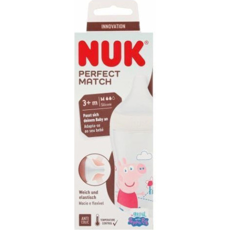 Nuk Πλαστικό Μπιμπερό Perfect Match Κατά των Κολικών με Θηλή Σιλικόνης για 3+ μηνών Λευκό Peppa Pig 260ml