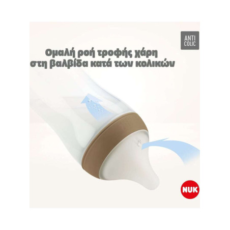 Nuk Γυάλινο Μπιμπερό Κατά των Κολικών με Θηλή Σιλικόνης για 0+ μηνών Λευκό 120ml