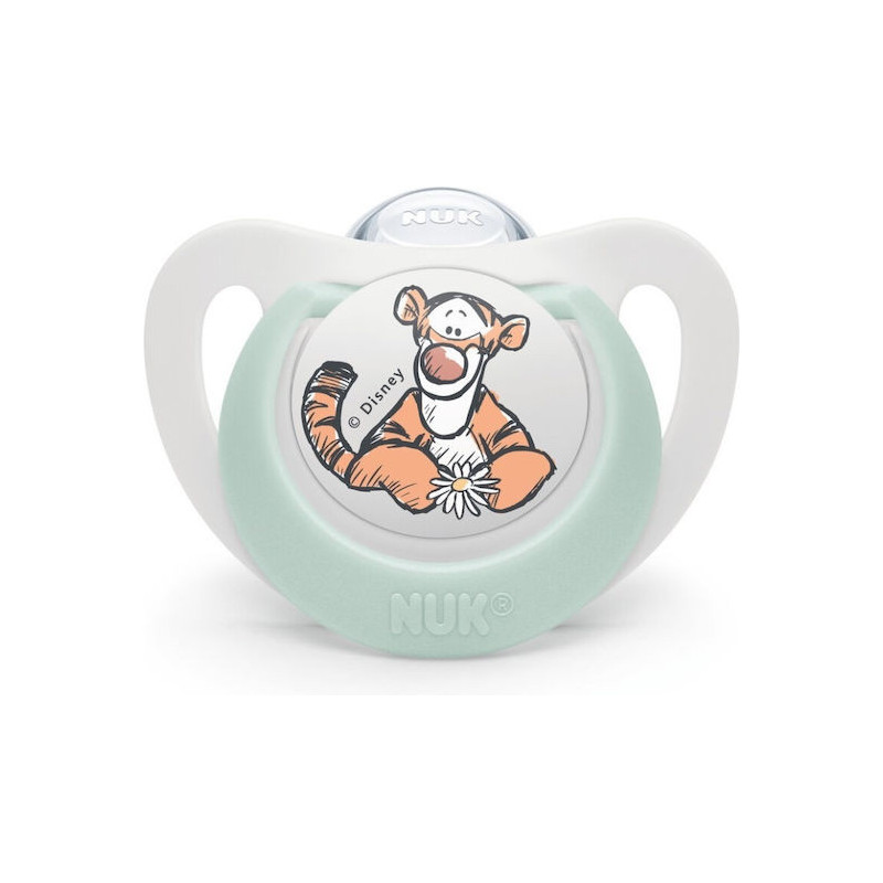 Nuk Πιπίλα Σιλικόνης Star Tiger White/Mint για 0-6 μηνών Nuk Πιπίλα Σιλικόνης Star Tiger White/Mint για 0-6 μηνών