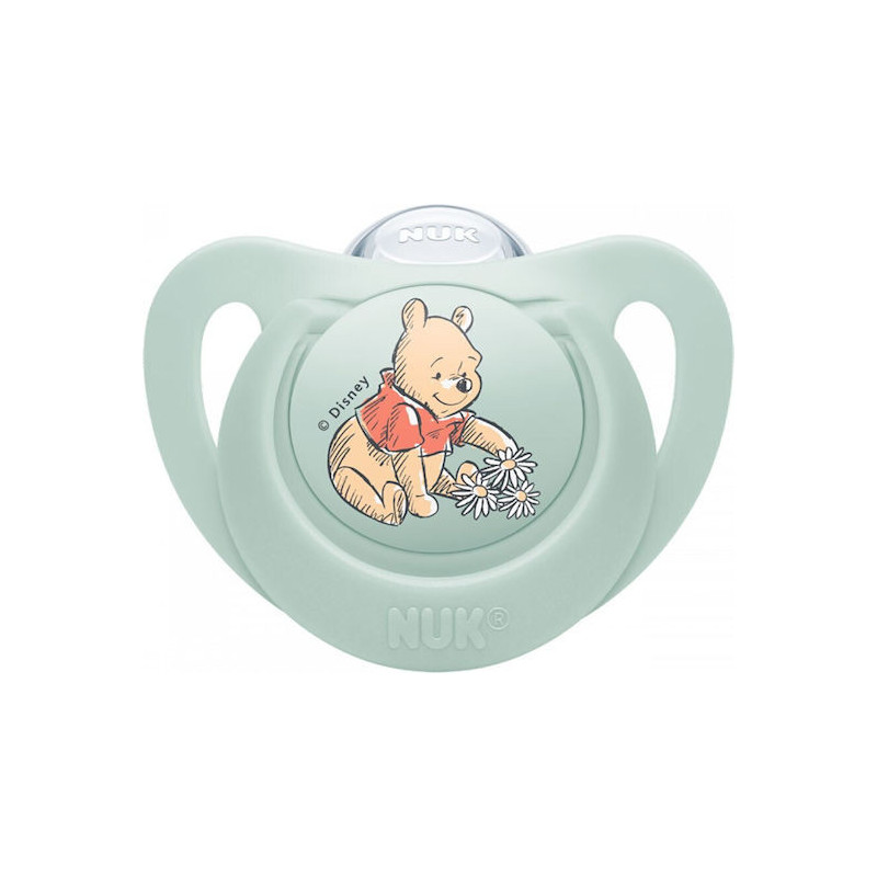 Nuk Πιπίλα Σιλικόνης Disney Winnie Φυστικί με Θήκη για 0-6 μηνών Nuk Πιπίλα Σιλικόνης Disney Winnie Φυστικί με Θήκη για 0-6 μηνών